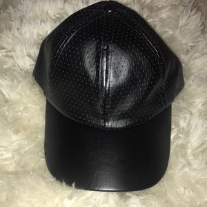 Black Faux Leather Dad Cap
